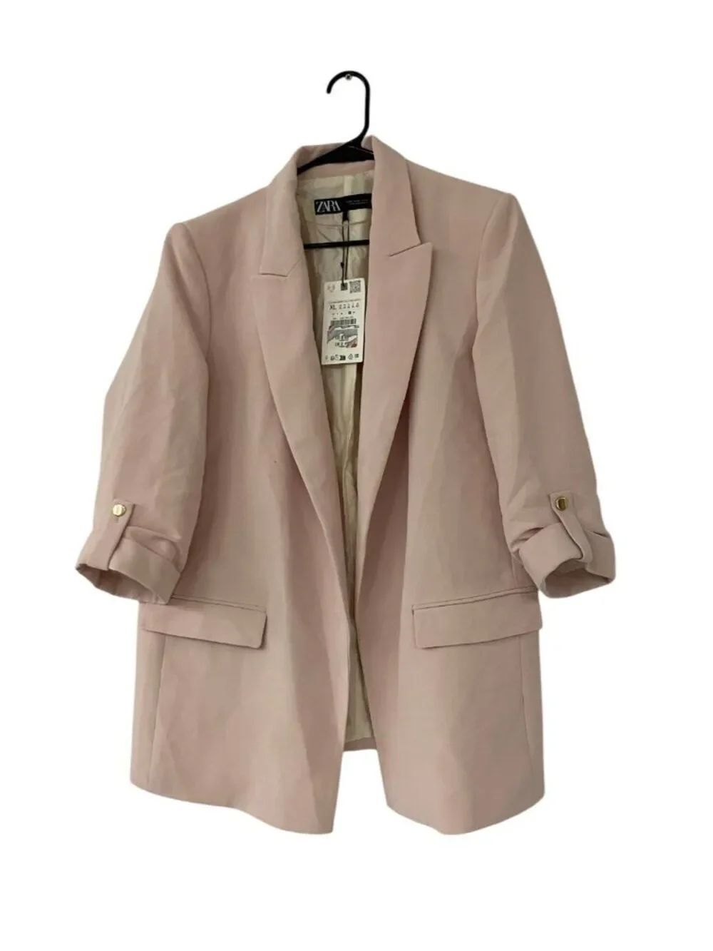 Zara Womens Blazer Jacket XL Pink Lined Roll Tab Sleeve Business 2182/344 NWT